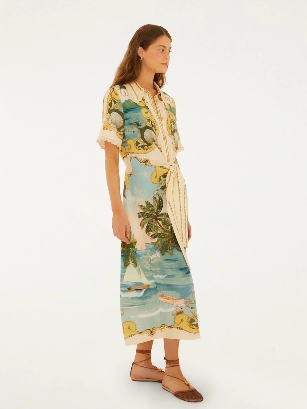 FARM RIO Off-White Royal Sea Collared Midi Dress - Picture 4 of 4